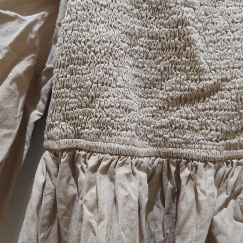 MOD REF Smocked Prairie Dress in Tan Beige Minimalist Trad Wife Cottagecore - Picture 10 of 12